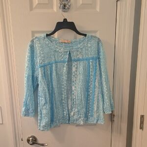 Choices Sky Blue Textured Cotton Jacket, Size L (0913)